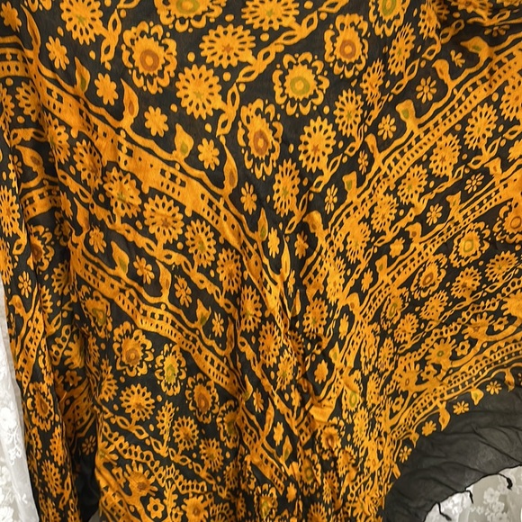 Orange & Black Oversized Square Scarf. Fold for Triangle Large Shawl - Picture 2 of 9